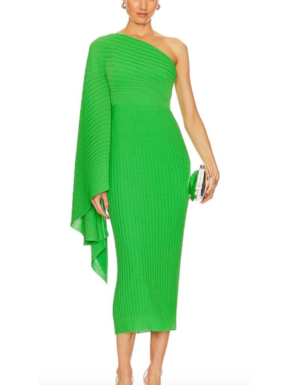 Solace London Lenna Midi Dress One Shoulder Bright Green Size US 2 UK 6